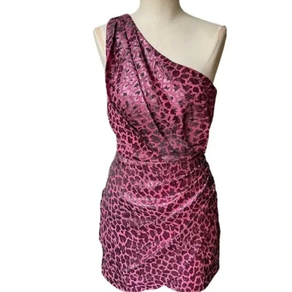 Ramy Brooke Linda One Shoulder Mini Dress in Pink Animal Print XS NWT $525 - Picture 4 of 11